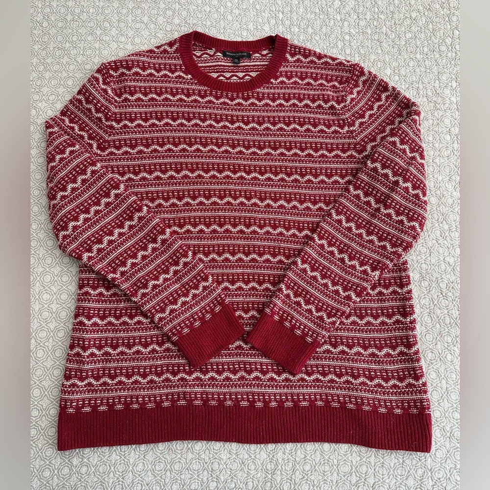 Banana Republic Men’s Crewneck Sweater Red Fair Isle Nordic Knit Wool Size XL